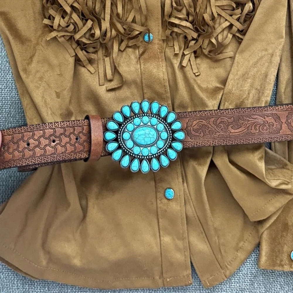 Cowgirl Belt Turquoise Concho Belt, Boho Western Belt, Vintage Style Oval New